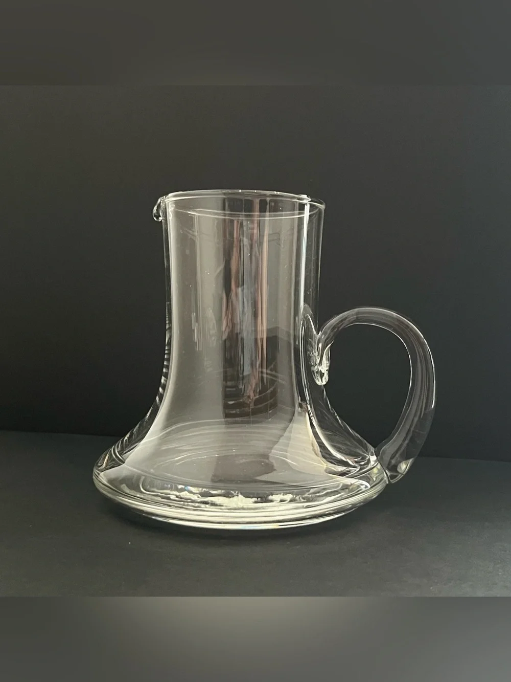 Vintage Clear Glass Small Carafe Decanter Round Heavy Bottom Curvy Handle